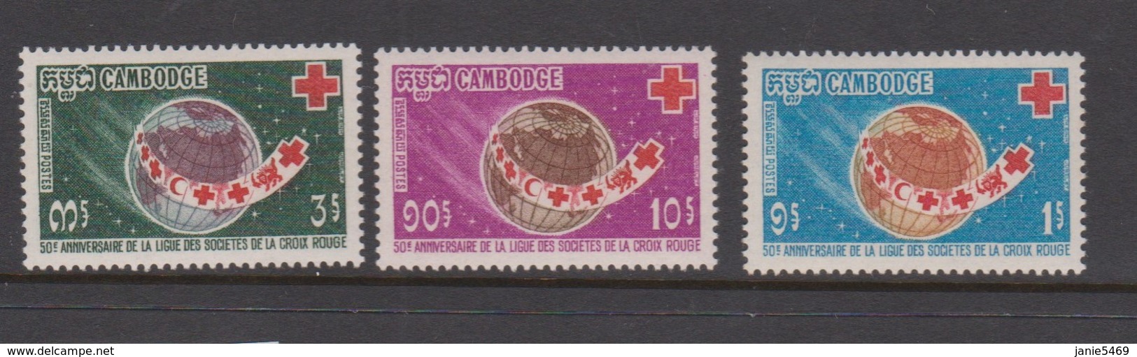 Cambodia SG 246-248 1969 50th Anniversary Red Cross Societies ,mint Never Hinged - Kambodscha