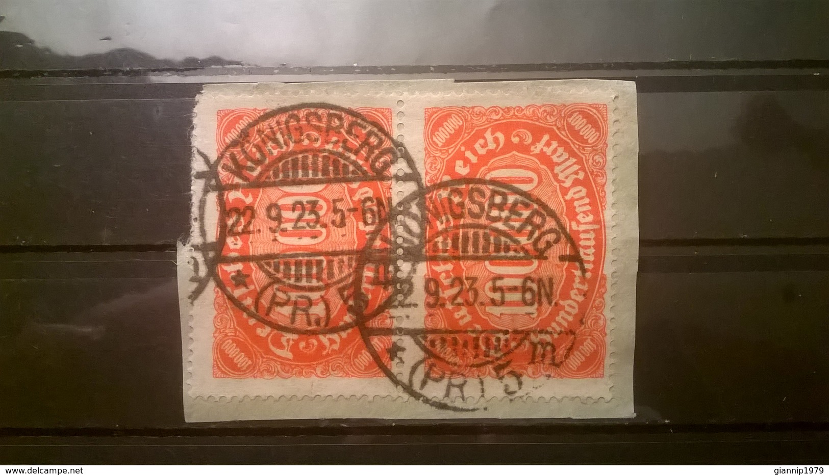 FRANCOBOLLI STAMPS GERMANIA DEUTSCHE 1922 USED SU FRAMMENTO CIFRA 100000 NUMERALS OVALE ANNLLO KONIGSBERG GERMANY - Oblitérés