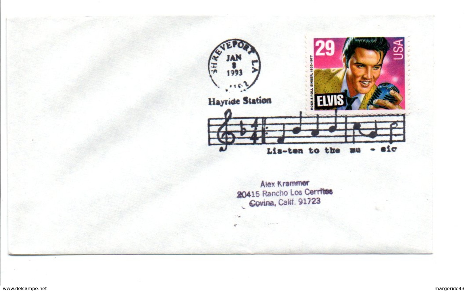 USA OBLITERATION MUSIQUE ELVIS - HAYRIDE STATION à SHREVEPORT 1993 - Postal History