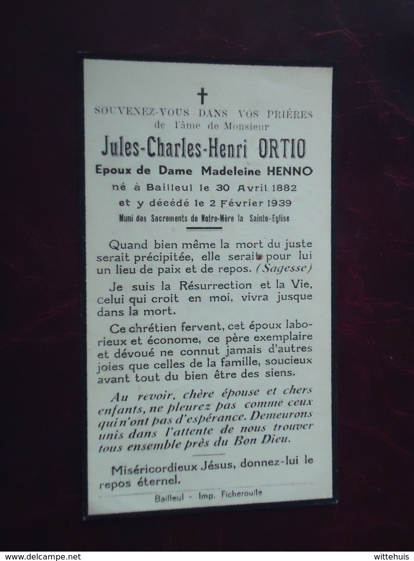 Jules Ortio - Henno Né à  Bailleul 1882 Et Y Décédé  1939  (2scans) - Religion & Esotérisme