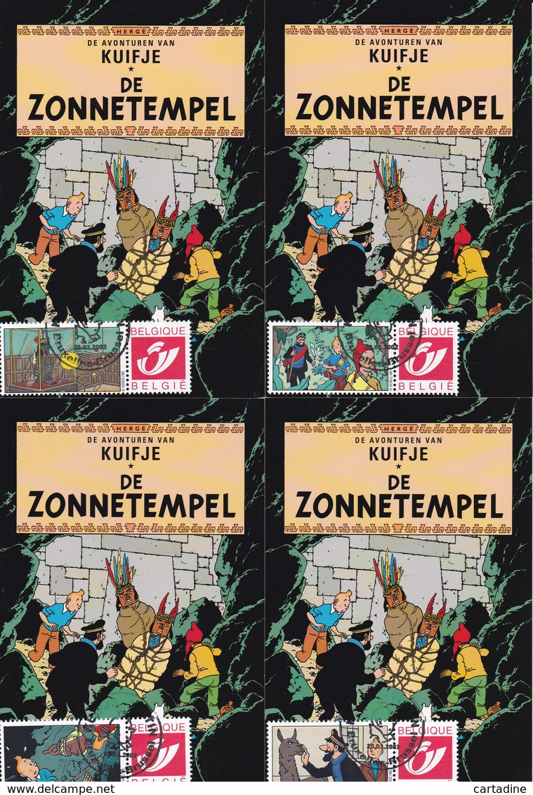 TINTIN Kuifje Hergé - Carte Postale + 5 Timbres Différents -Emission 2 - DUOSTAMPS  - TINTIN - De Zonnetempel - !!RARE!! - Andere & Zonder Classificatie