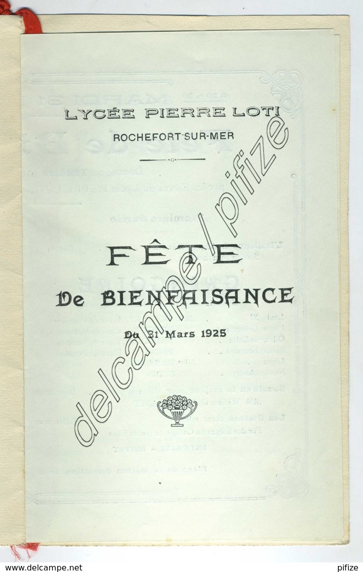 Programme De La Fête De Bienfaisance Du 31 Mars 1925 Au Lycée Pierre Loti De Rochefort-sur-Mer . Illustration Aquarelle - Programmes