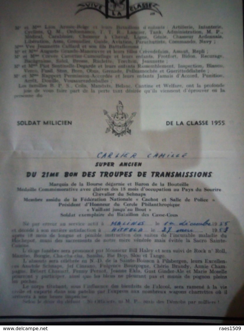 Faire-part Honneur Aux Anciens Classe 1955 - Documents