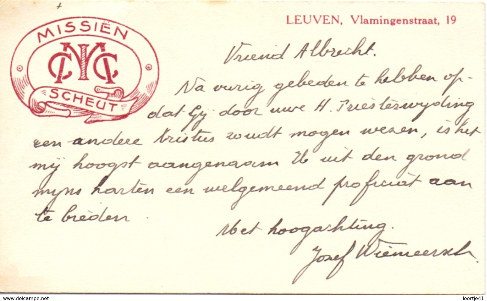 Visitekaartje - Carte Visite - Josef Wiemeersch - Missien Scheut Leuven - Cartes De Visite