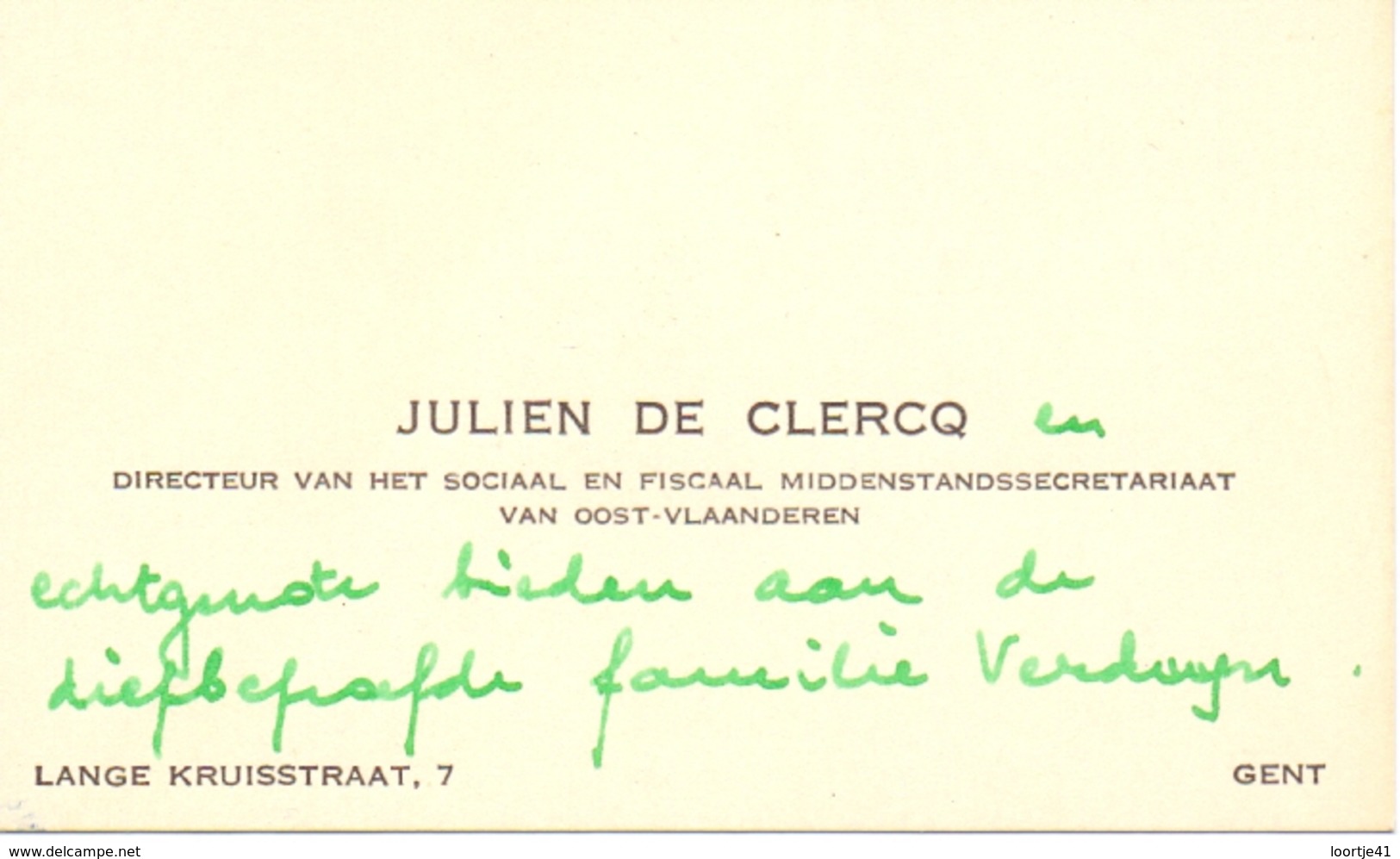 Visitekaartje - Carte Visite - Julien De Clercq - Gent - Directeur Middenstandssecretariaat - Cartes De Visite