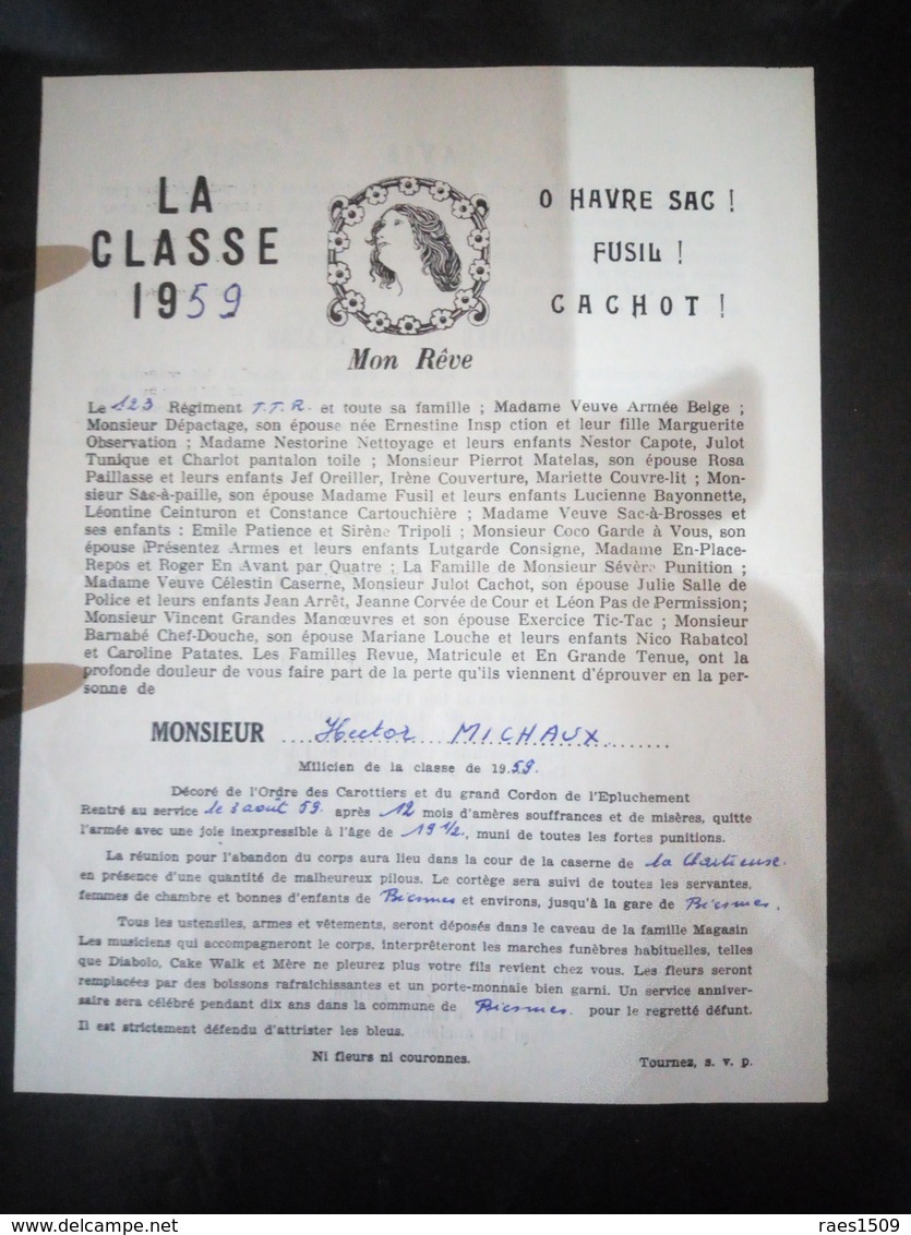 Faire-part Honneur Aux Anciens Classe 1959 - Documents