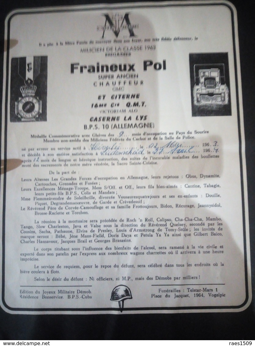 Faire-part Honneur Aux Anciens Classe 1963 - Documents