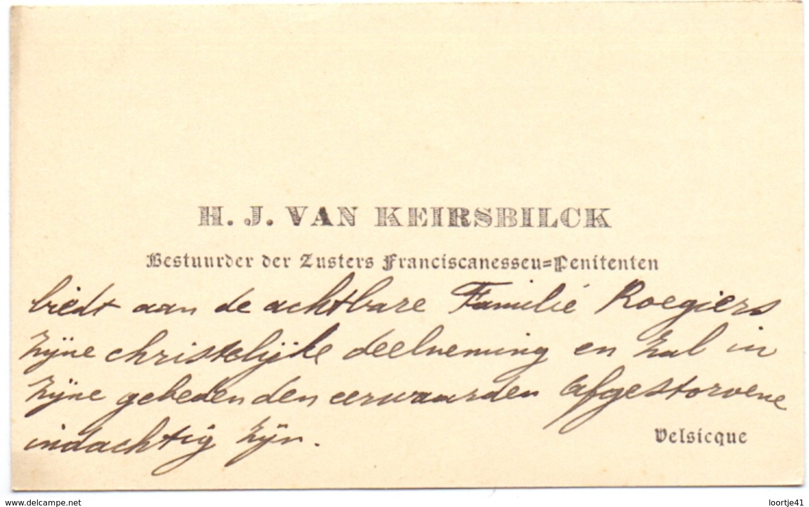 Visitekaartje - Carte Visite - Bestuurder Zusters Franciscanessen H.J. Van Keirsbilck - Velsique Velzeke - Cartes De Visite