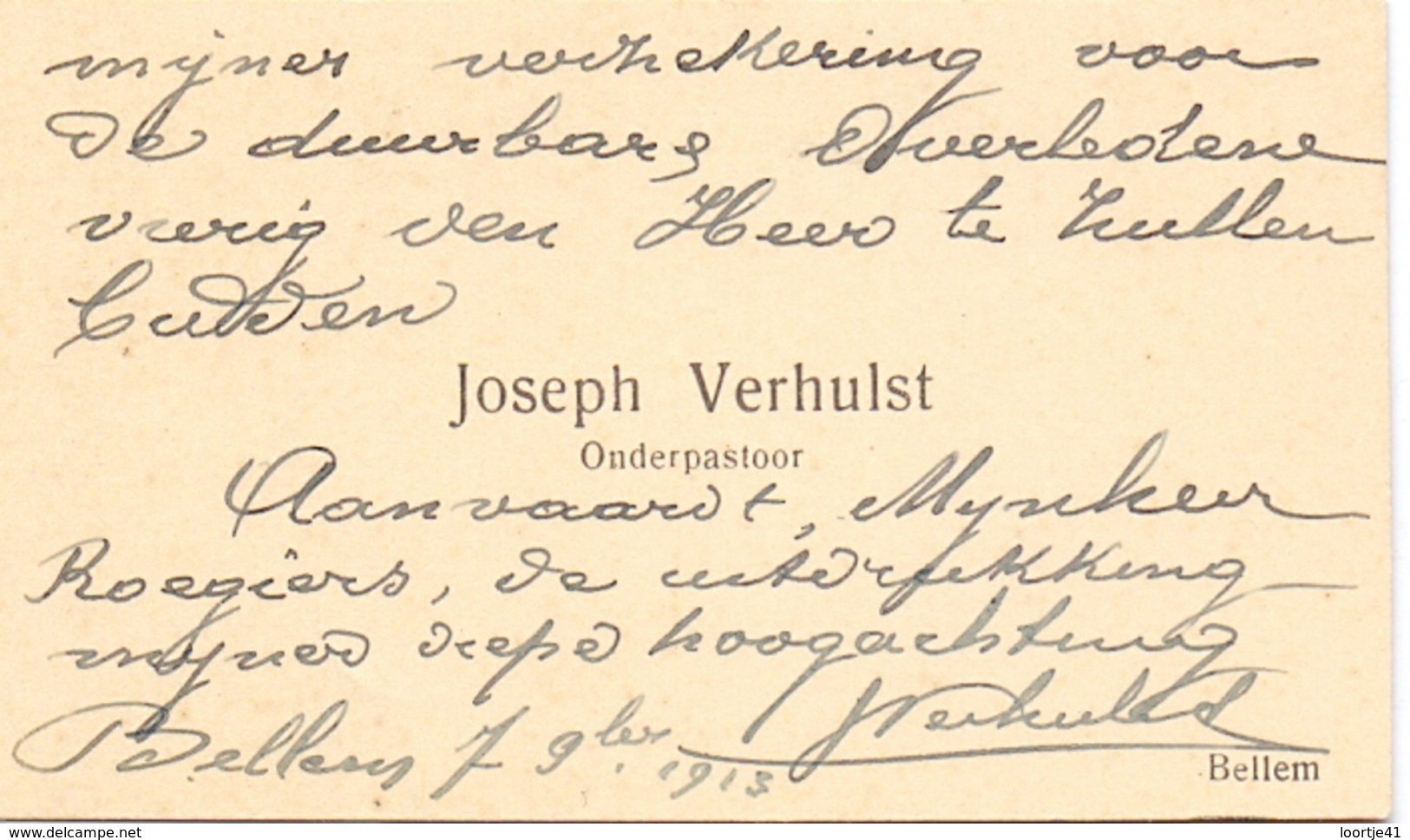 Visitekaartje - Carte Visite - Onderpastoor Joseph Verhulst Bellem - Cartes De Visite