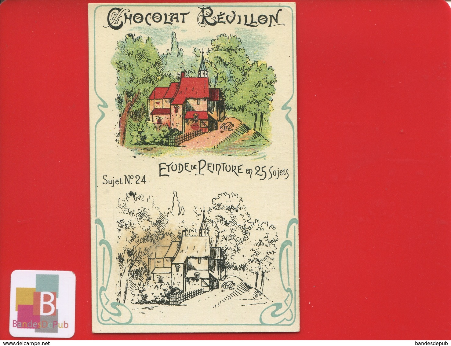 REVILLON Chocolat Chromo étude Peinture Instruction Enfants Dessin Croquis Village - Revillon