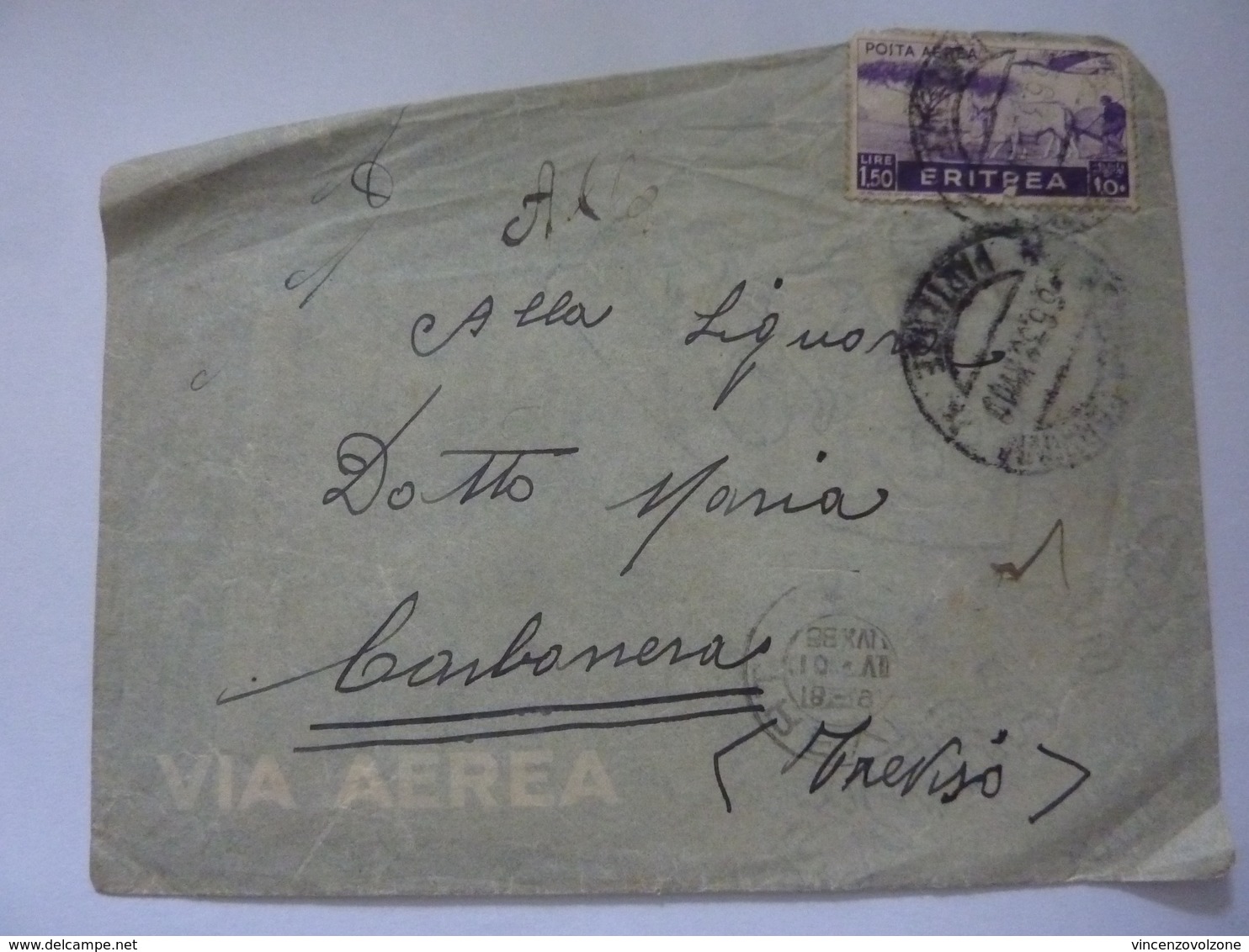 Busta Viaggiata Dall'Eritrea A Treviso POSTA AEREA 1938 Con Lettera Manoscritta - Marcophilie (Avions)