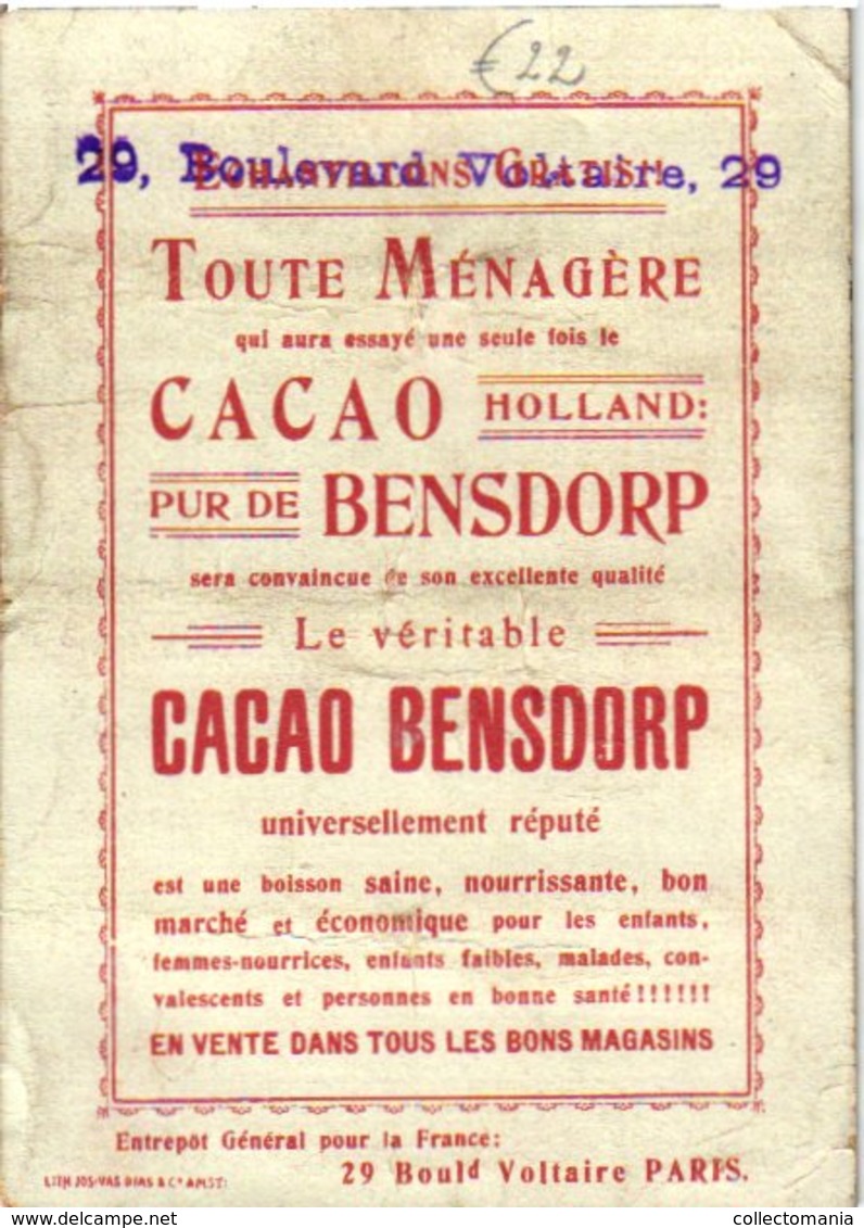 12 Chromo Litho PUB C1880 à 1890 BENSDORP Chocolate Chokolade, Nationale Dansen Volksmuziek Akkerbouw Kangaroe  7X10cm - Autres & Non Classés