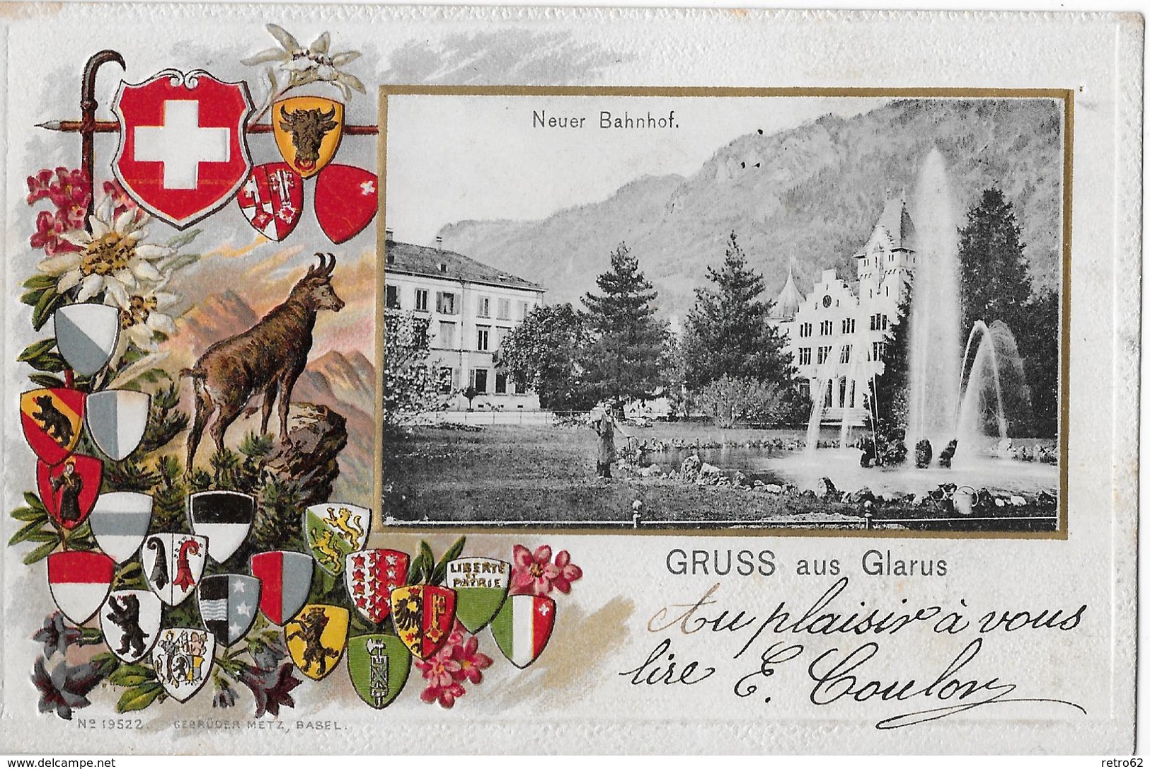 GRUSS AUS GLARUS → Fantastische Präge-Lithokarte Mit Dem Neuen Bahnhof Anno 1904 - Autres & Non Classés