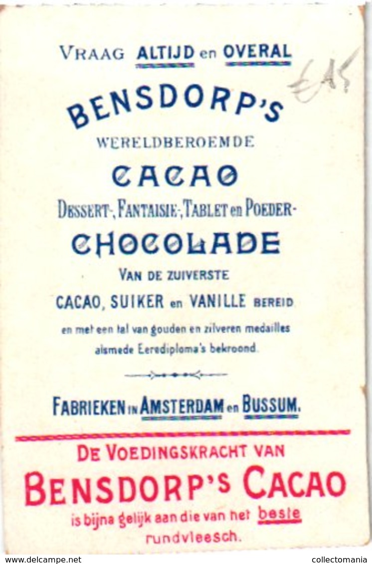 14  Chromo Litho Publiciteit Chocolat Chokolade BENSDORP, Losse Reklame Plaatjes Uit Reeksen Rond 1890 à 1900 - Cartes De Visite