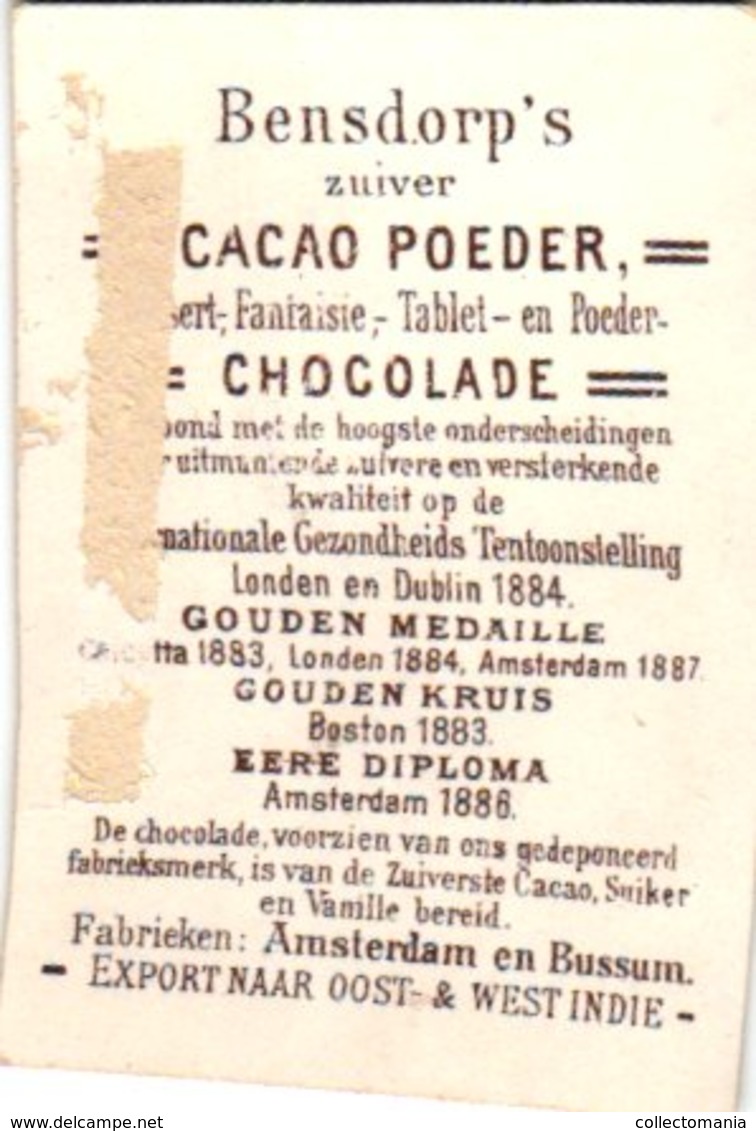 14  chromo litho publiciteit chocolat chokolade BENSDORP, losse reklame plaatjes uit reeksen rond 1890 à 1900