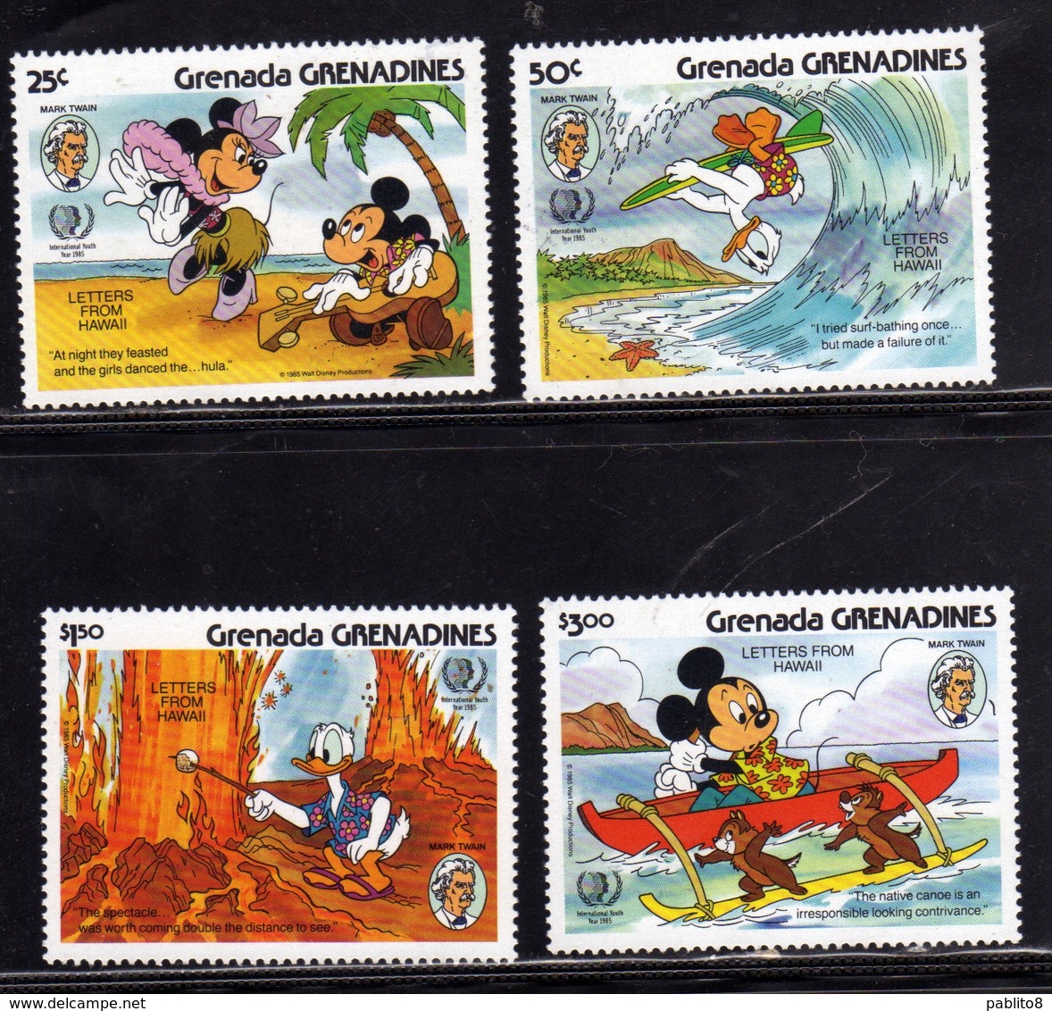 GRENADA GRENADINES 1985 WALT DISNEY MICKEY MOUSE TOPOLINO LETTER FROM HAWAII COMPLETE SET SERIE COMPLETA MNH - Grenada (1974-...)