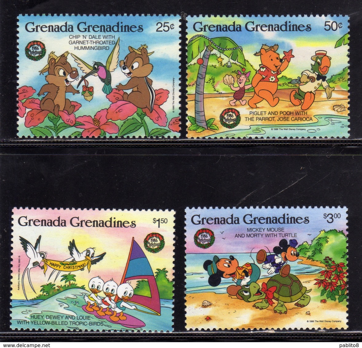 GRENADA GRENADINES 1986 WALT DISNEY CHRISTMAS GREETINGS AUGURI DI NATALE COMPLETE SET SERIE COMPLETA MNH - Grenada (1974-...)