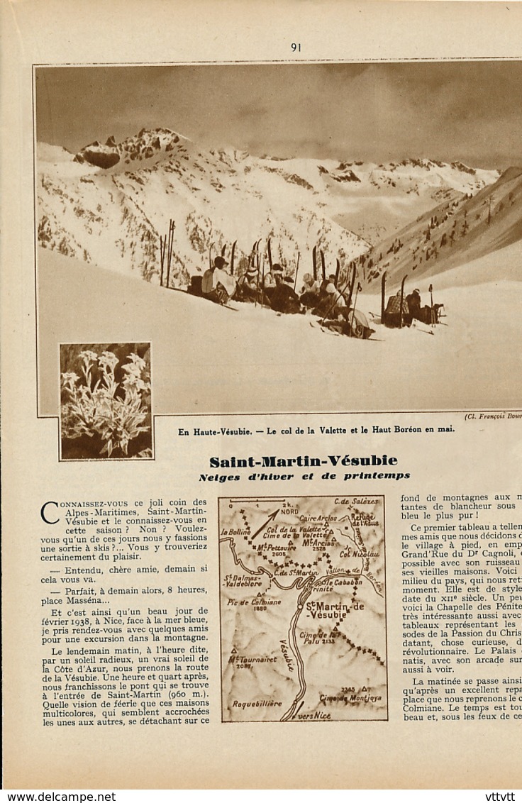 1939 : Document, SAINT-MARTIN-VESUBIE, Col De La Valette, Haut Boréon, La Colmiane, Les Adus, Vallon De Salèzes... - Non Classés