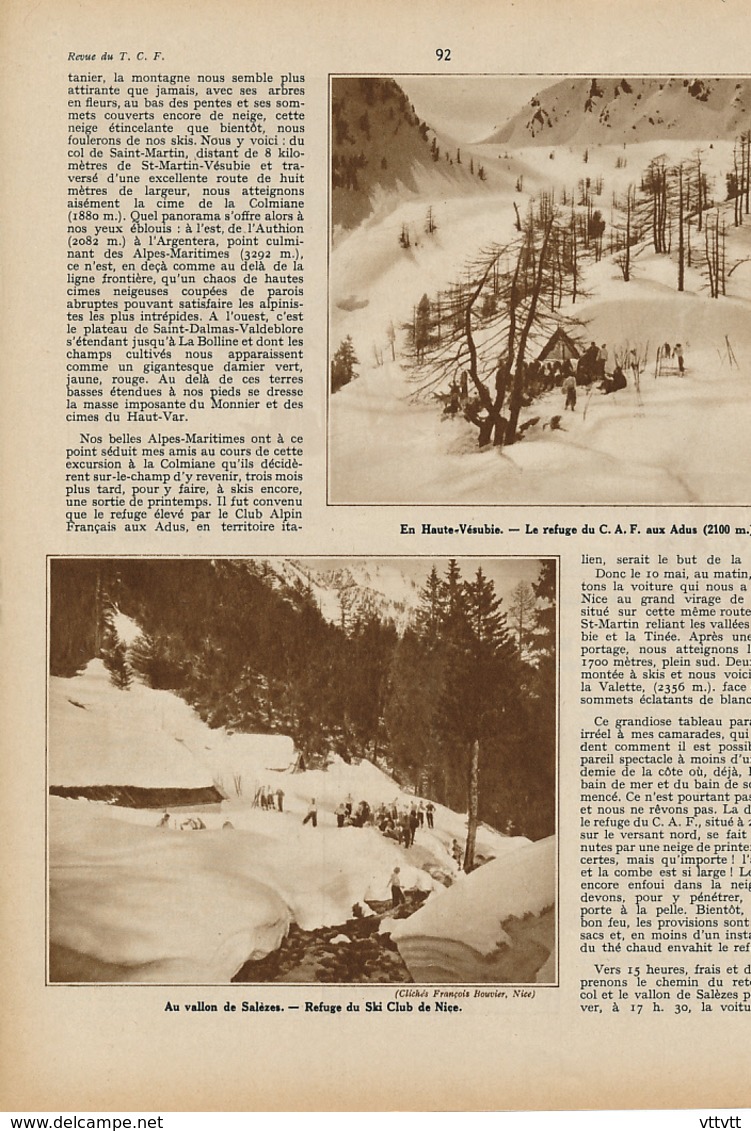 1939 : Document, SAINT-MARTIN-VESUBIE, Col De La Valette, Haut Boréon, La Colmiane, Les Adus, Vallon De Salèzes... - Non Classés