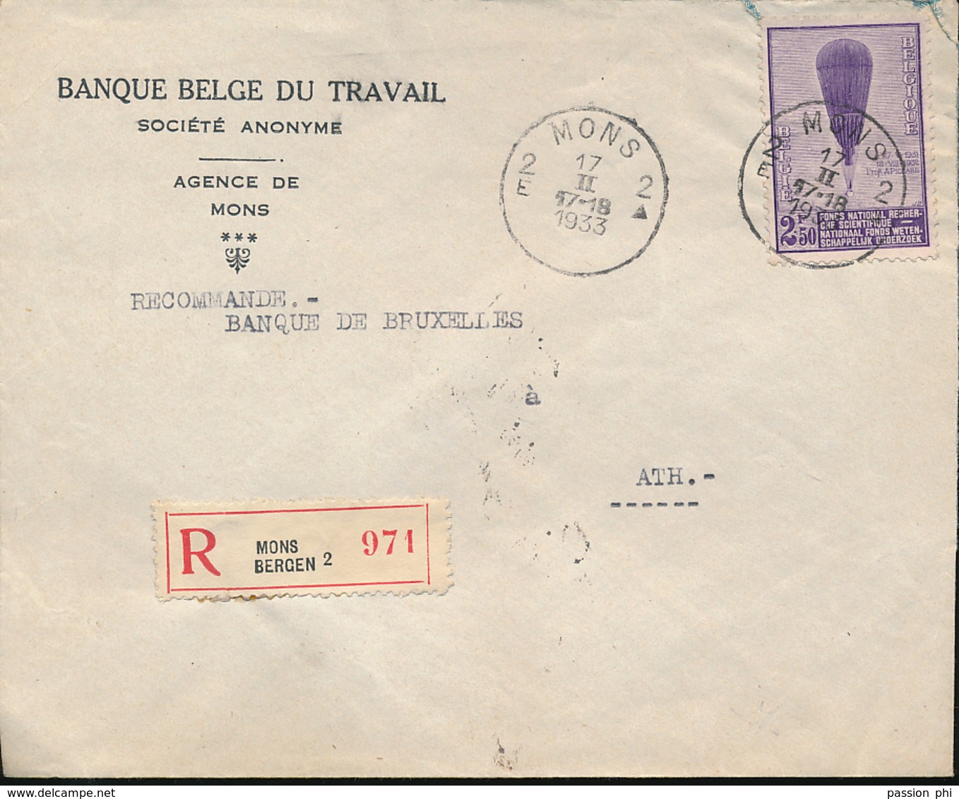BELGIQUE EMISSION DE 1932 LE BALLON PICCARD DISPERSION D'UN BEL ENSEMBLE BANQUE BELGE DU TRAVAIL MONS 1933 - Lettres & Documents