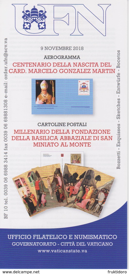 Vatican City Brochures Issues in 2018 about Aerogramme 100 Years Birth Cardinal Gonzalez Martin - Basilica San Miniato