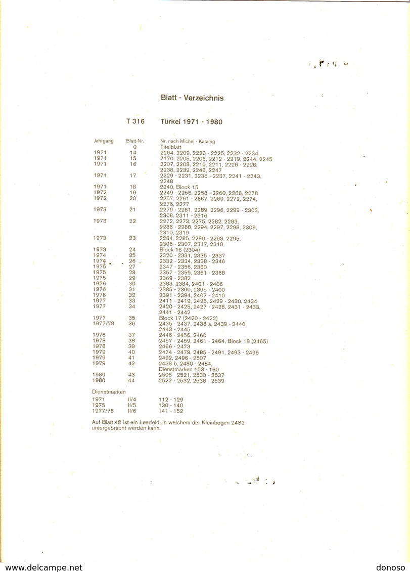 LINDNER T 316 TURQUIE 1971-1980 COMPLET - Pré-Imprimés