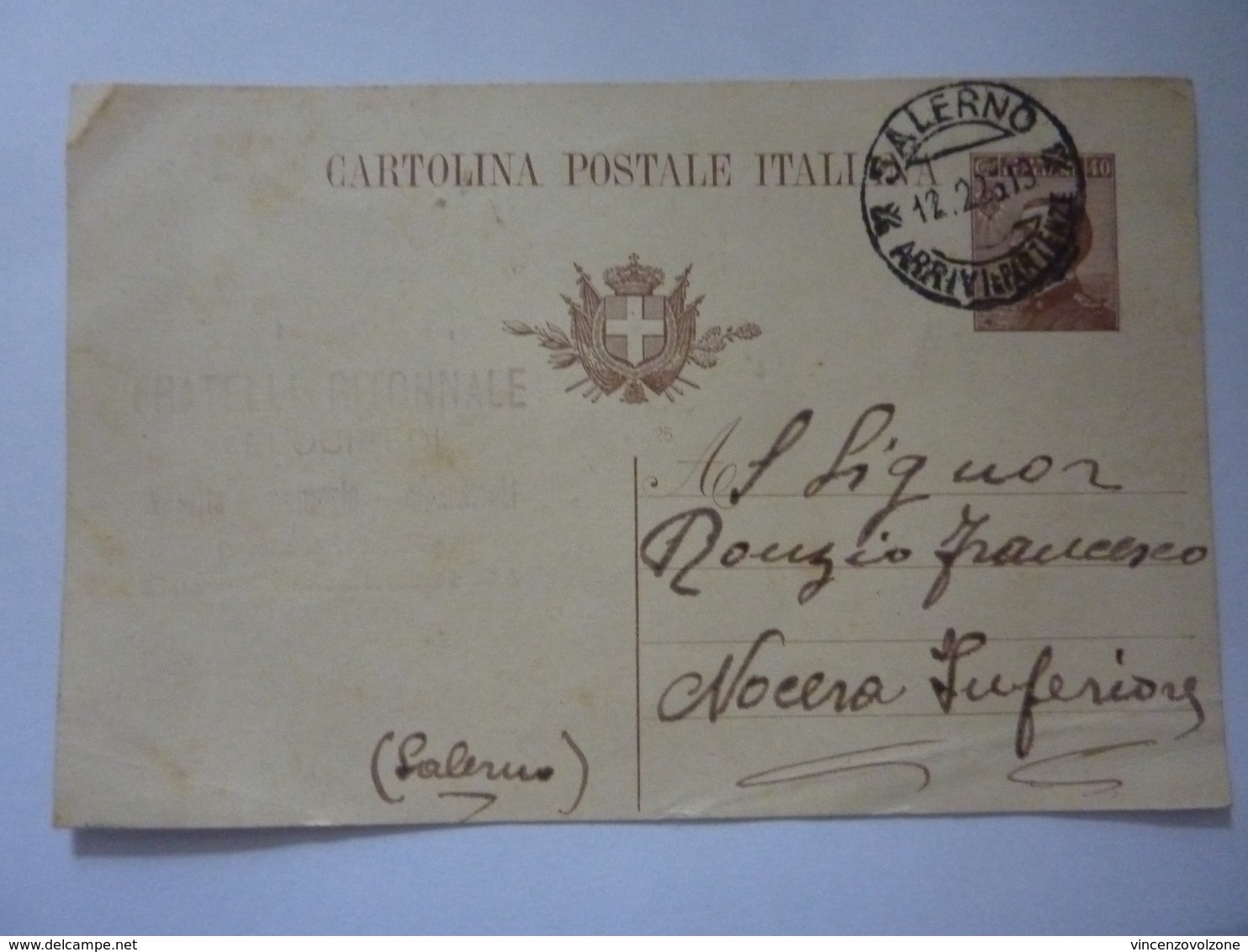 Cartolina Postale Viaggiata Da Salerno A Nocera "Ditta Cicli RITONDALE Salerno"  1922 - Marcophilie (Avions)