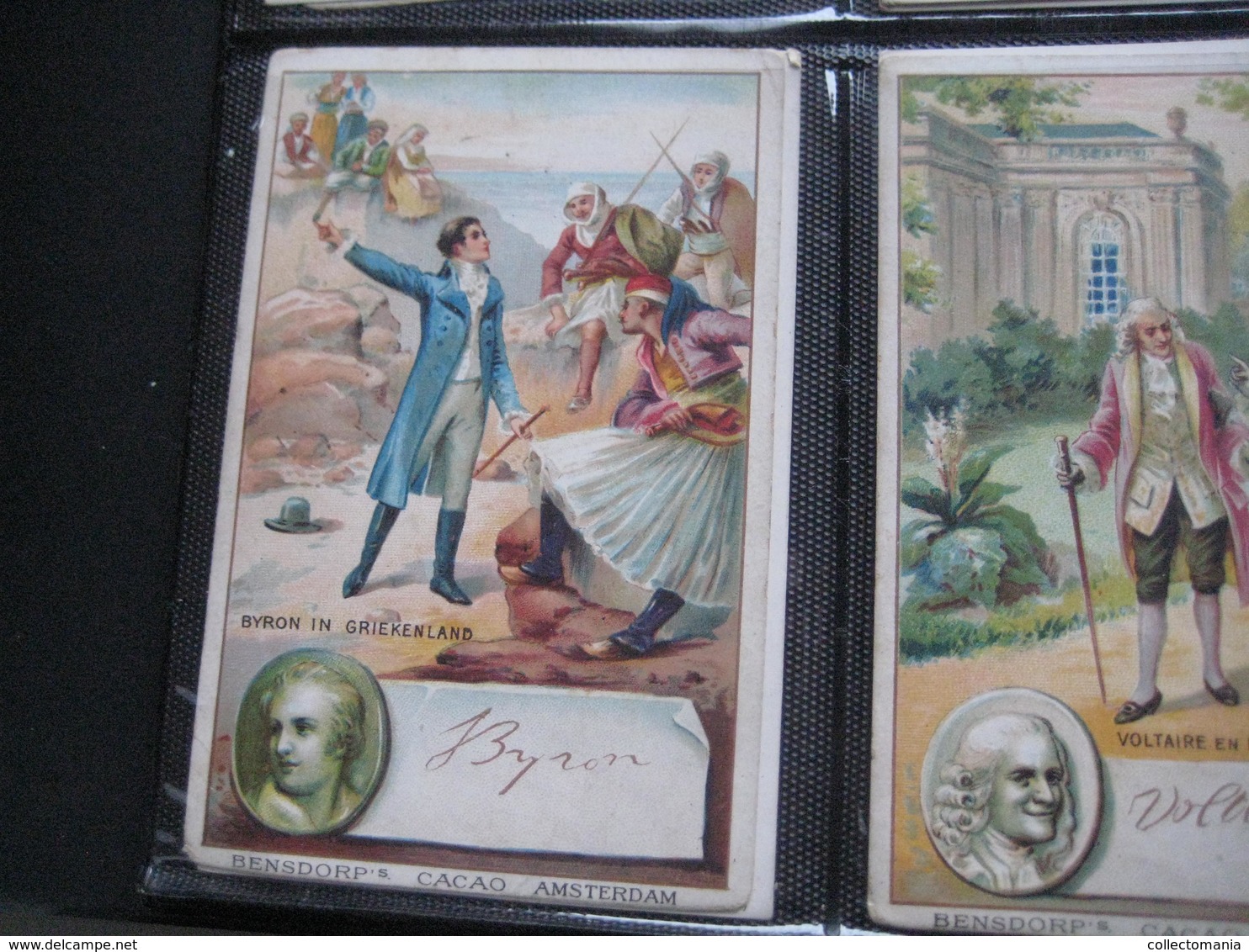 8 cards BENSDORP, 14cm X 9cm  advertising  c1890  CACAO COCOA  chocolate, Famous WRITERS, literature VG