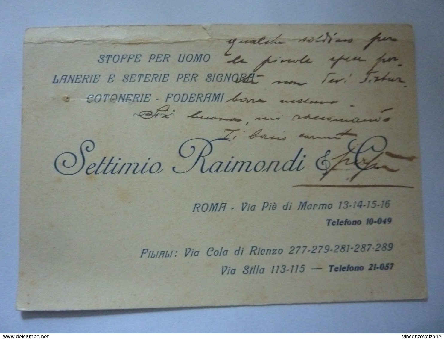 Cartoncino Manscritto  "SETTIMIO RAIMONDI & C. ROMA"  1926 - Diplomi E Pagelle