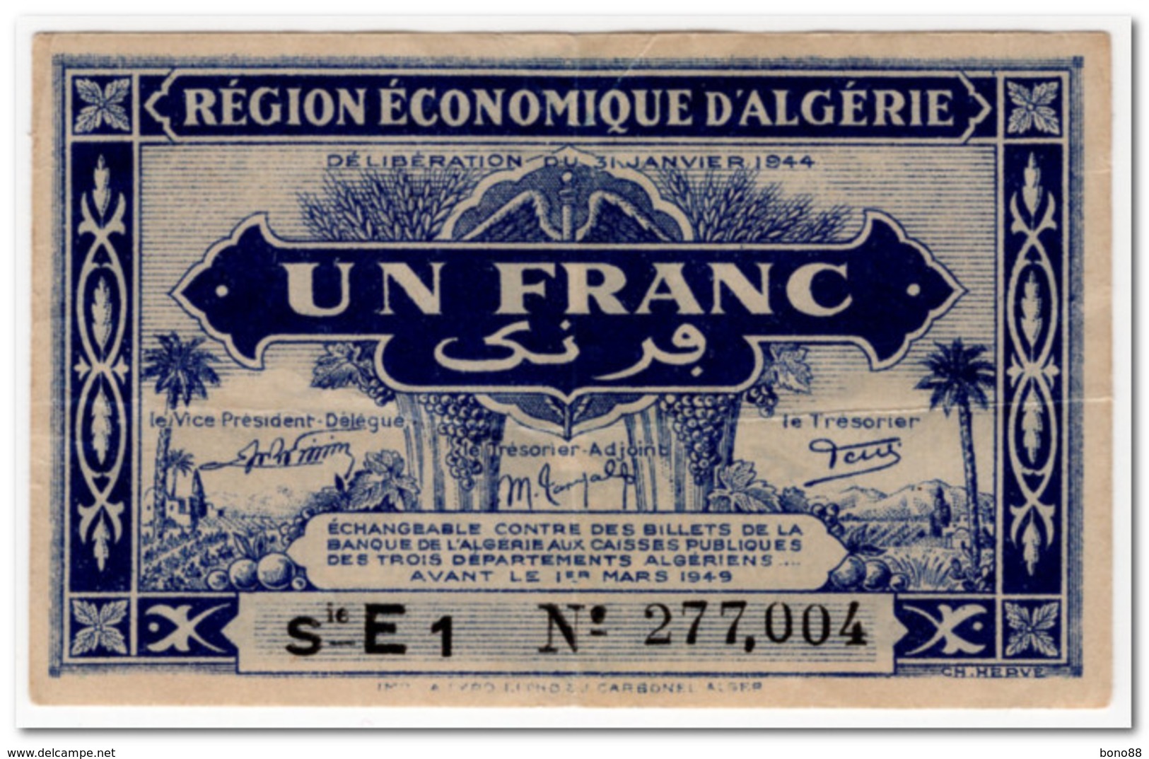 ALGERIA,1 FRANC,1944,P.98b,VF+ - Algérie