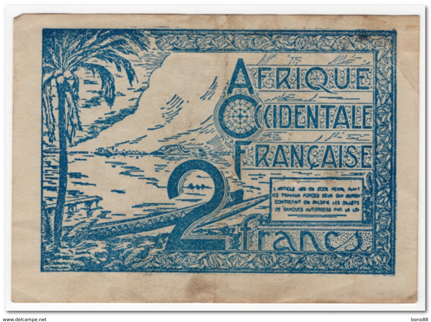 FRENCH WEST AFRICA,2 FRANCS,1944,P.35,2 PIN HOLES,aXF - Andere - Afrika