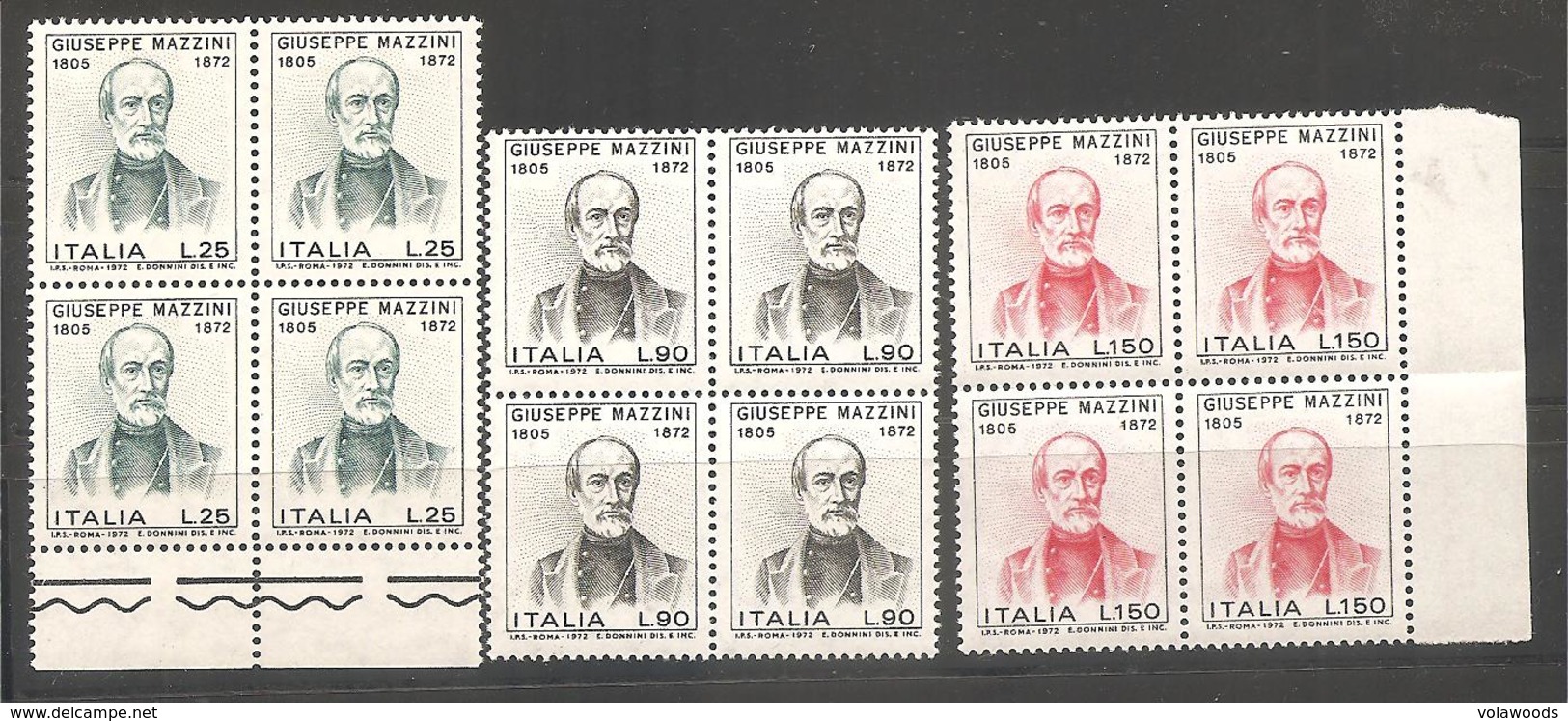 Italia - Serie Completa Nuova In Quartina: Centenario Della Morte Di Mazzini - 1972 * G - 1971-80:  Nuovi