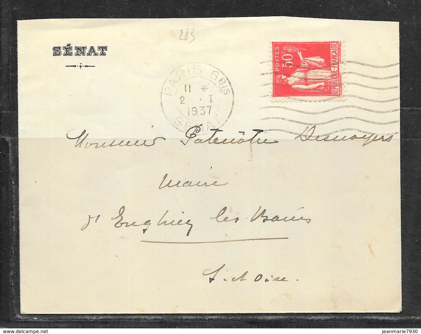 LOT 1901019 - N° 283 SUR LETTRE DU SENAT OBLITERE PARIS SENAT DU 02/01/37 POUR ENGHIEN LES BAINS - 1921-1960: Modern Period