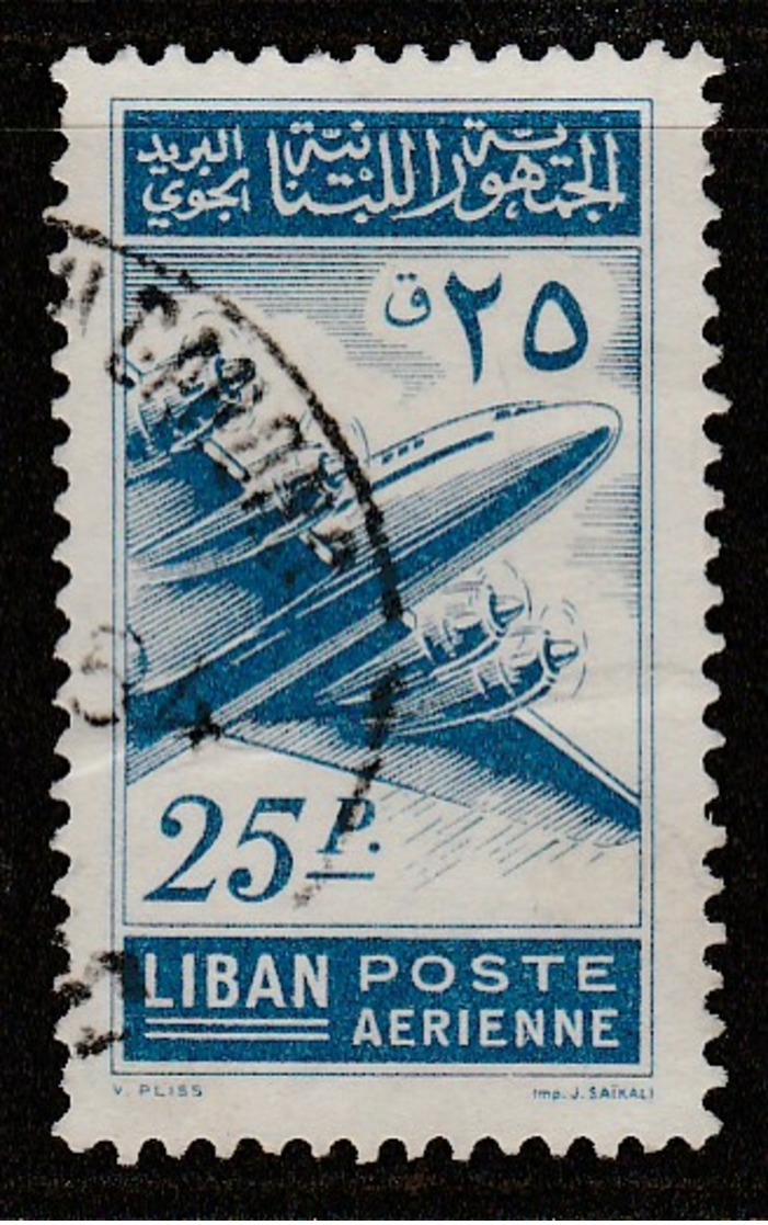 Lebanon 1953 Airmail - Postal Aircraft 25 P Blue SW 497 O Used - Libanon