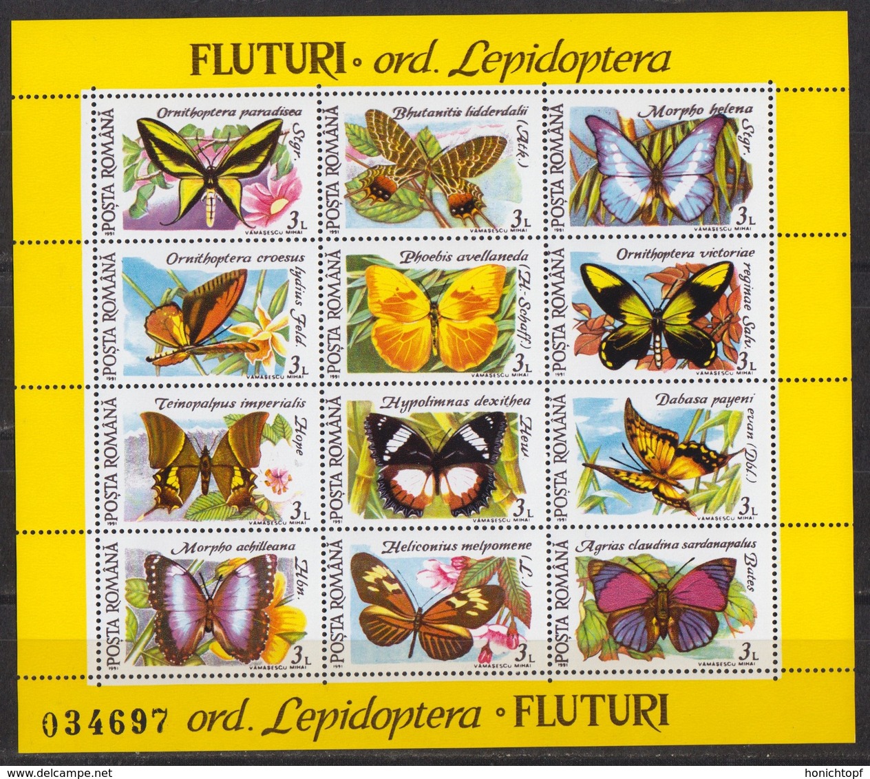 Rumänien; 1991; Michel Block 267 **, Butterflies /Schmetterlinge / Fluturi - Ungebraucht