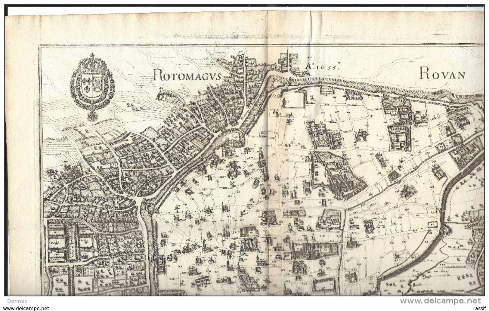 ROUEN , Plan Rotomagus - Rovan, 1655 ( Plan Extrait D'un Livre - Au Dos, Attache De L'onglet ), Feuille 38,8 X 45,8 Cm - Andere & Zonder Classificatie