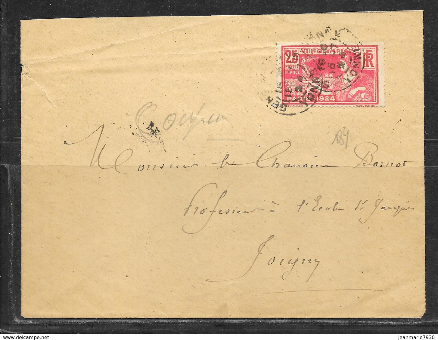 LOT 1901030 - N° 184 SUR LETTRE DE SENS DU 16/07/24 POUR JOIGNY - 1921-1960: Période Moderne