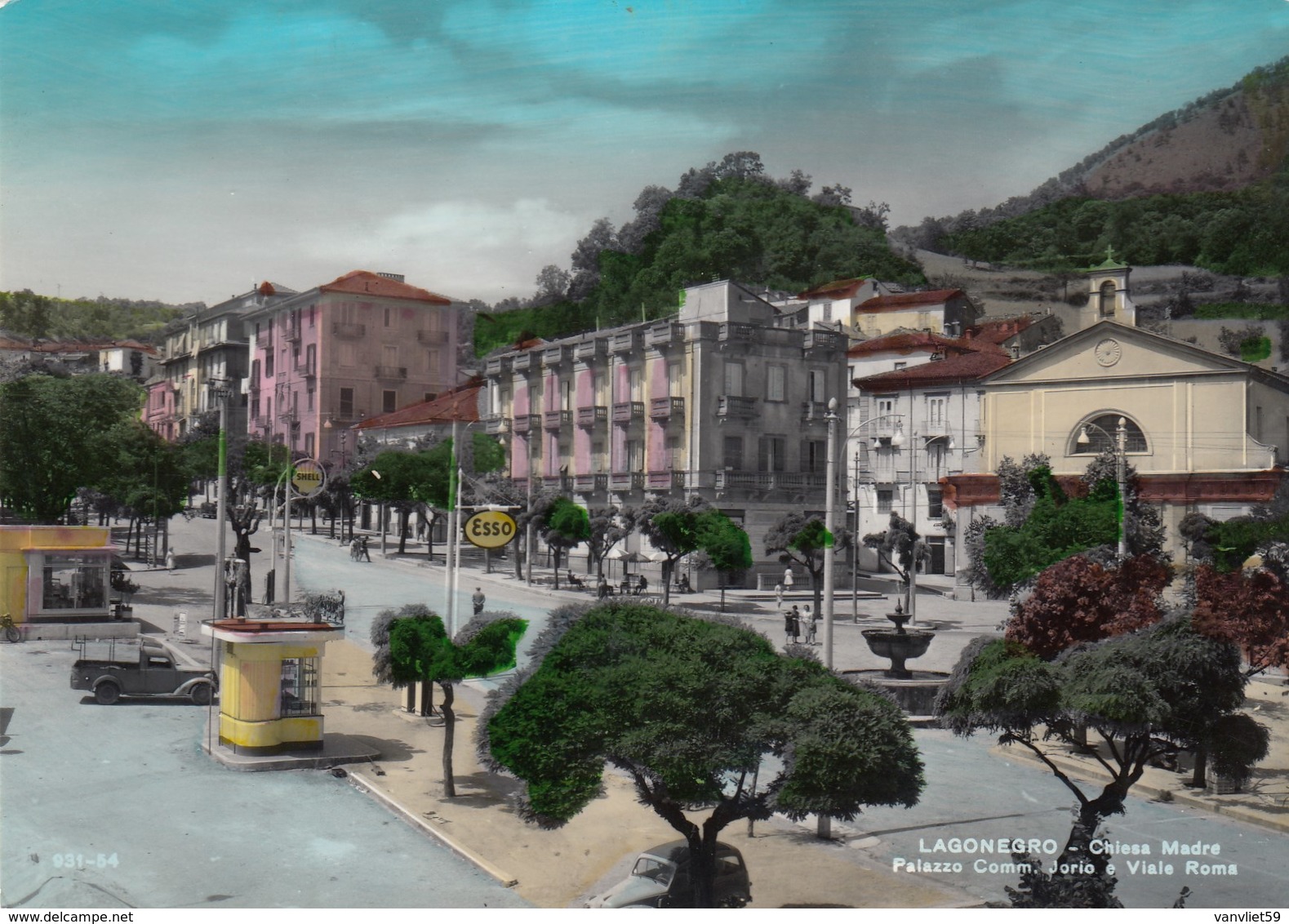 LAGONEGRO-POTENZA-PALAZZO COMUNALE-VIA ROMA-POMPA BENZINA=ESSO=-CARTOLINA VERA FOTOGRAFIA NON VIAGGIATA-ANNO 1955-960 - Potenza