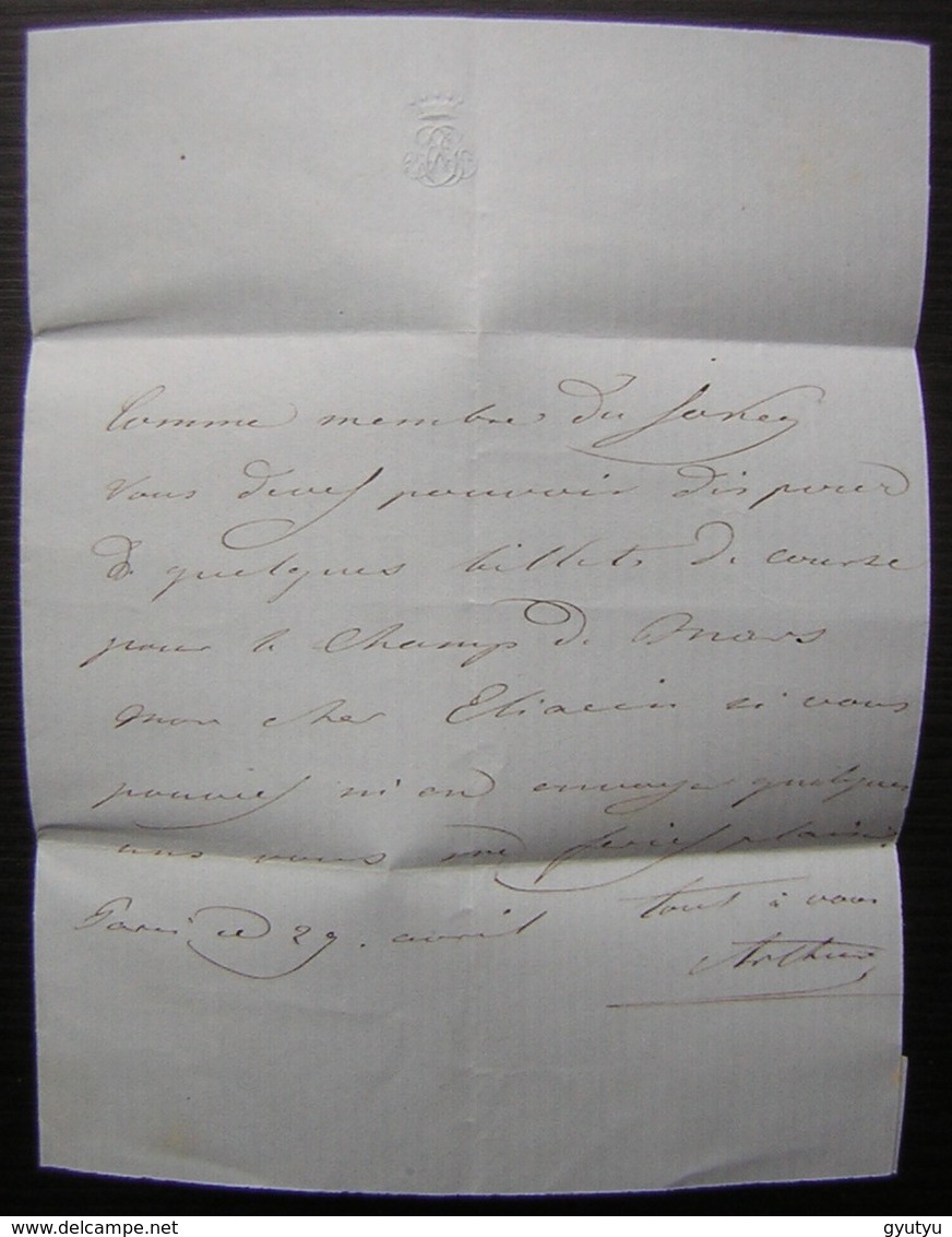 Paris 1853 Cachet Bleu 15 Centimes 5eme Distribution 3h 30, Pour Le Marquis De Beaumont Rue D'Isly - 1849-1876: Période Classique