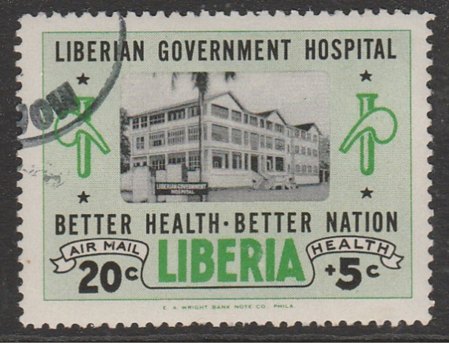 Liberia 1954 Government Hospital 20+5 C Green/black SW 522 O Used - Liberia