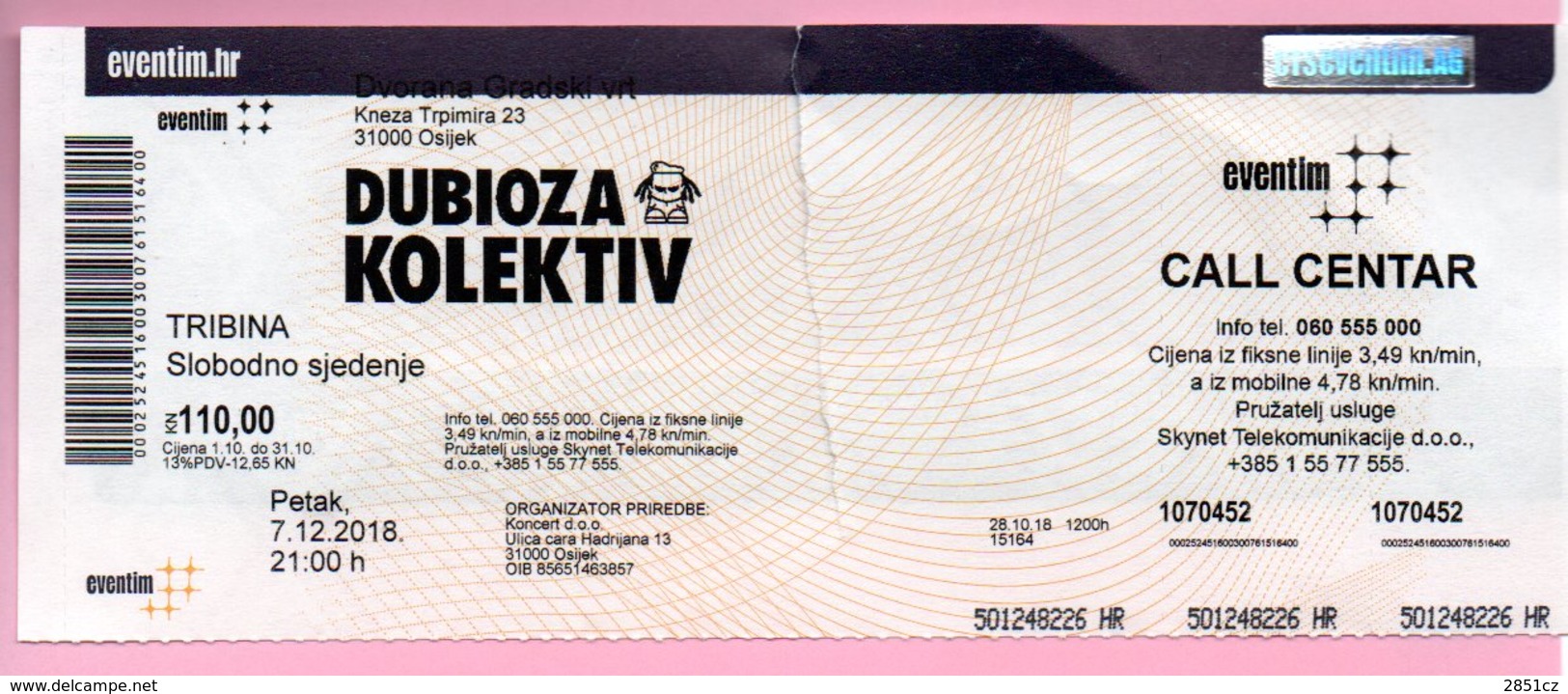 Concert Ticket - Dubiota Kolektiv, Osijek, 7.12.2018., Croatia - Biglietti Per Concerti