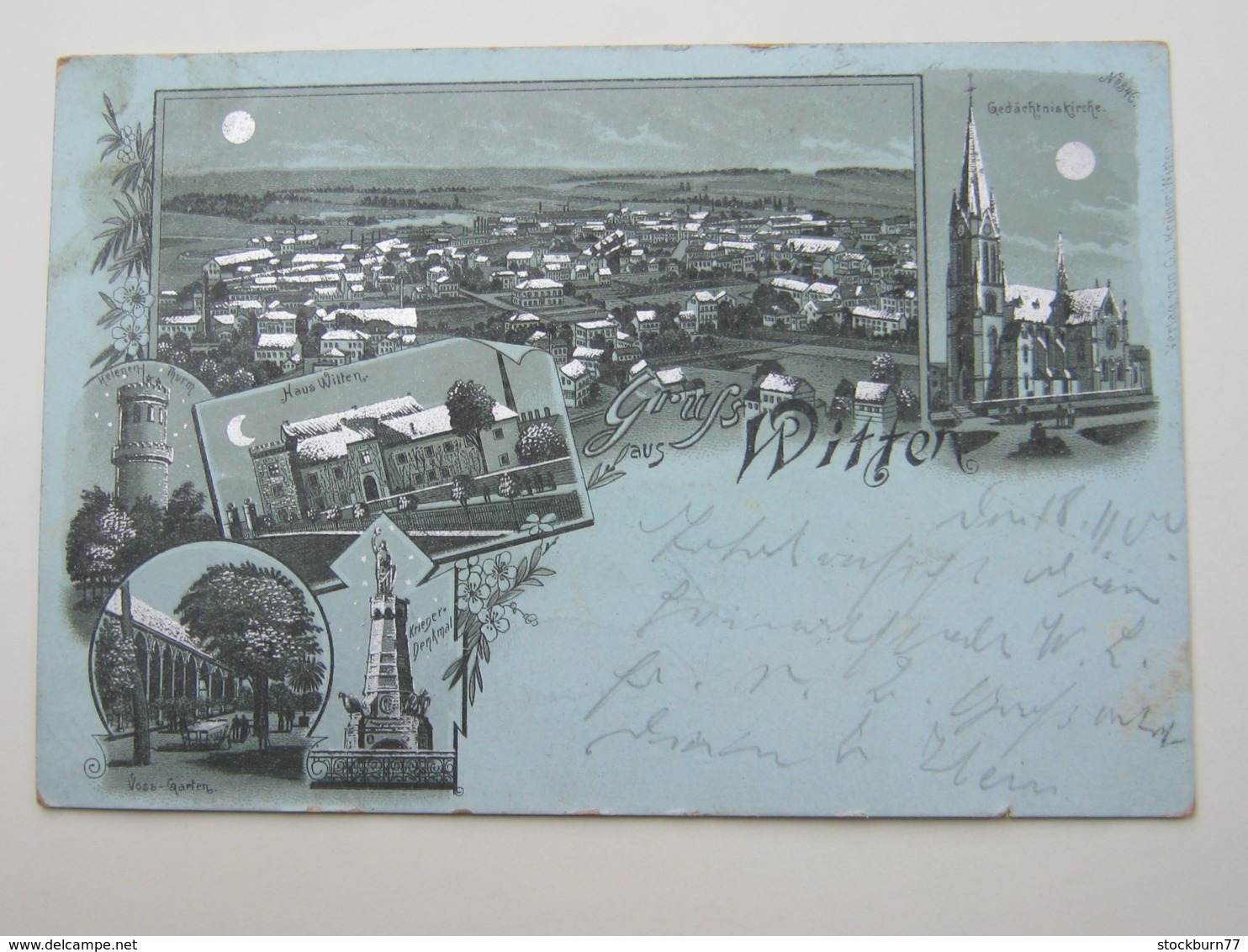 WITTEN , Mondschein Litho   Schöne Karte Um 1900     , Mit Marke Und Stempel - Witten