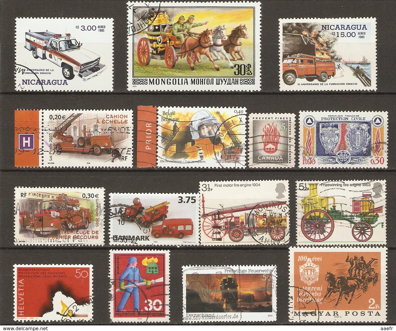 Pompiers - Petit Lot De 15 Timbres° - Incendies - Camions - Echelle - Prévention - Lots & Kiloware (max. 999 Stück)