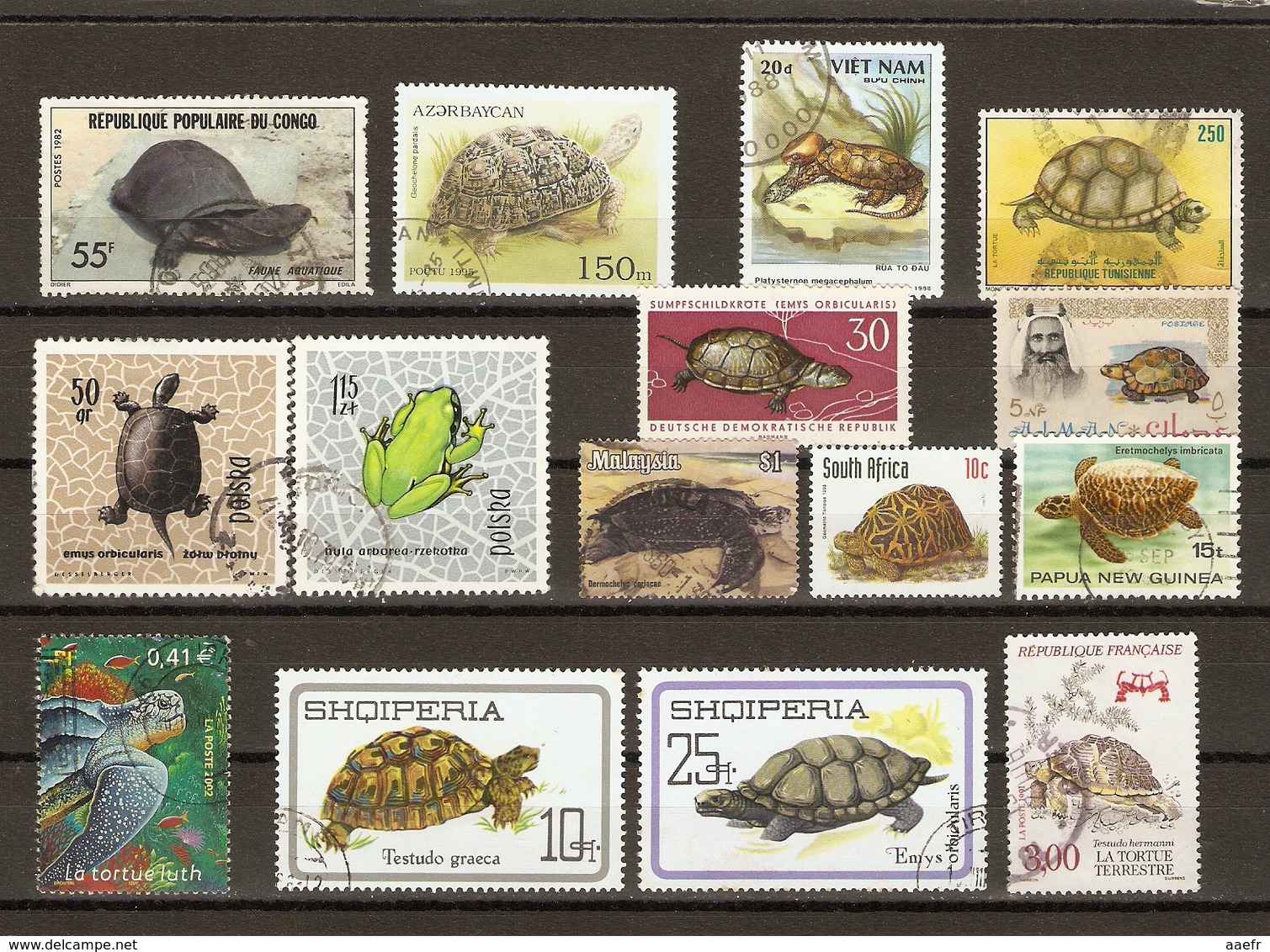 Tortues - Petit Lot De 15 Timbres° - Dermochelys Coriacae - Geometric - Eretmochelys Imbricata - Emys Orbicularis - Luth - Vrac (max 999 Timbres)