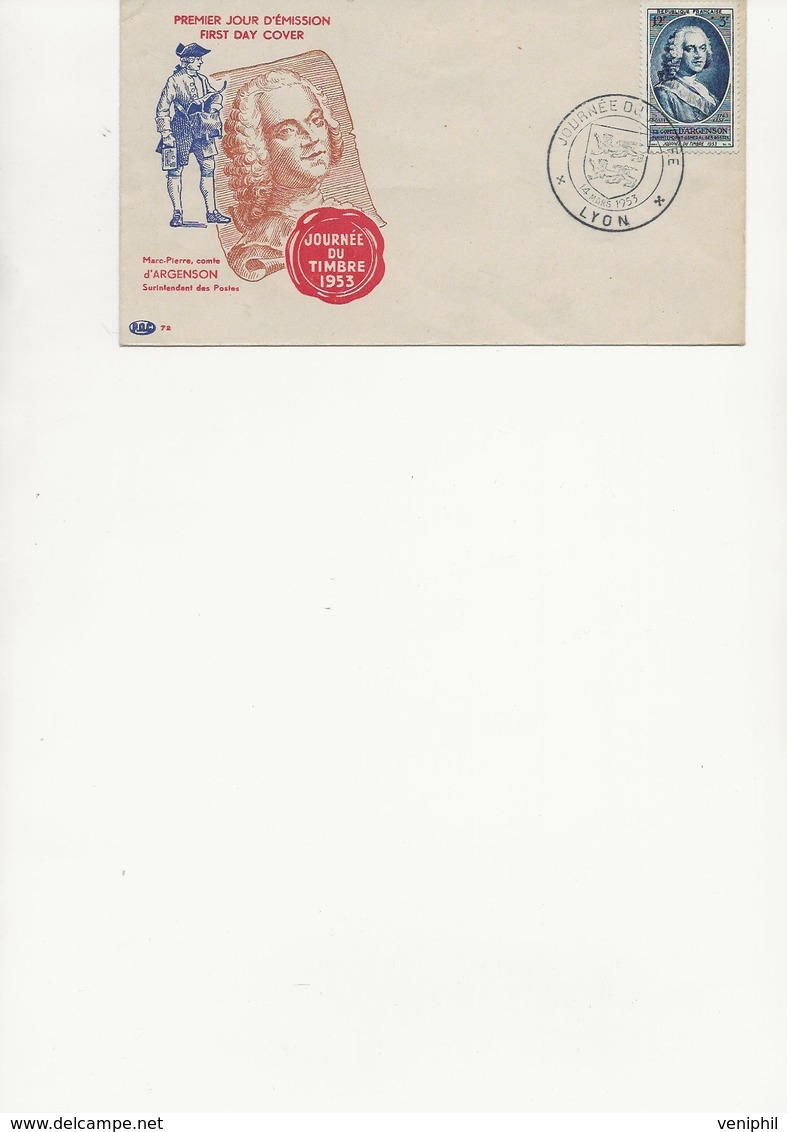 JOURNEE DU TIMBRE N°940 SUR LETTRE -CAD ILLUSTRE LYON - 14 MARS 1953 COTE :20 € - 1950-1959