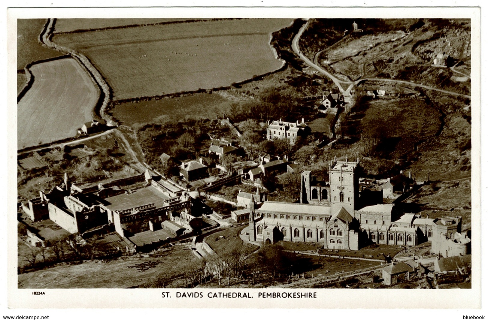 Ref 1257 - Real Photo Postcard - Aerial View Of Houses & St Davids Cathedral - Pembrokeshire Wales - Pembrokeshire