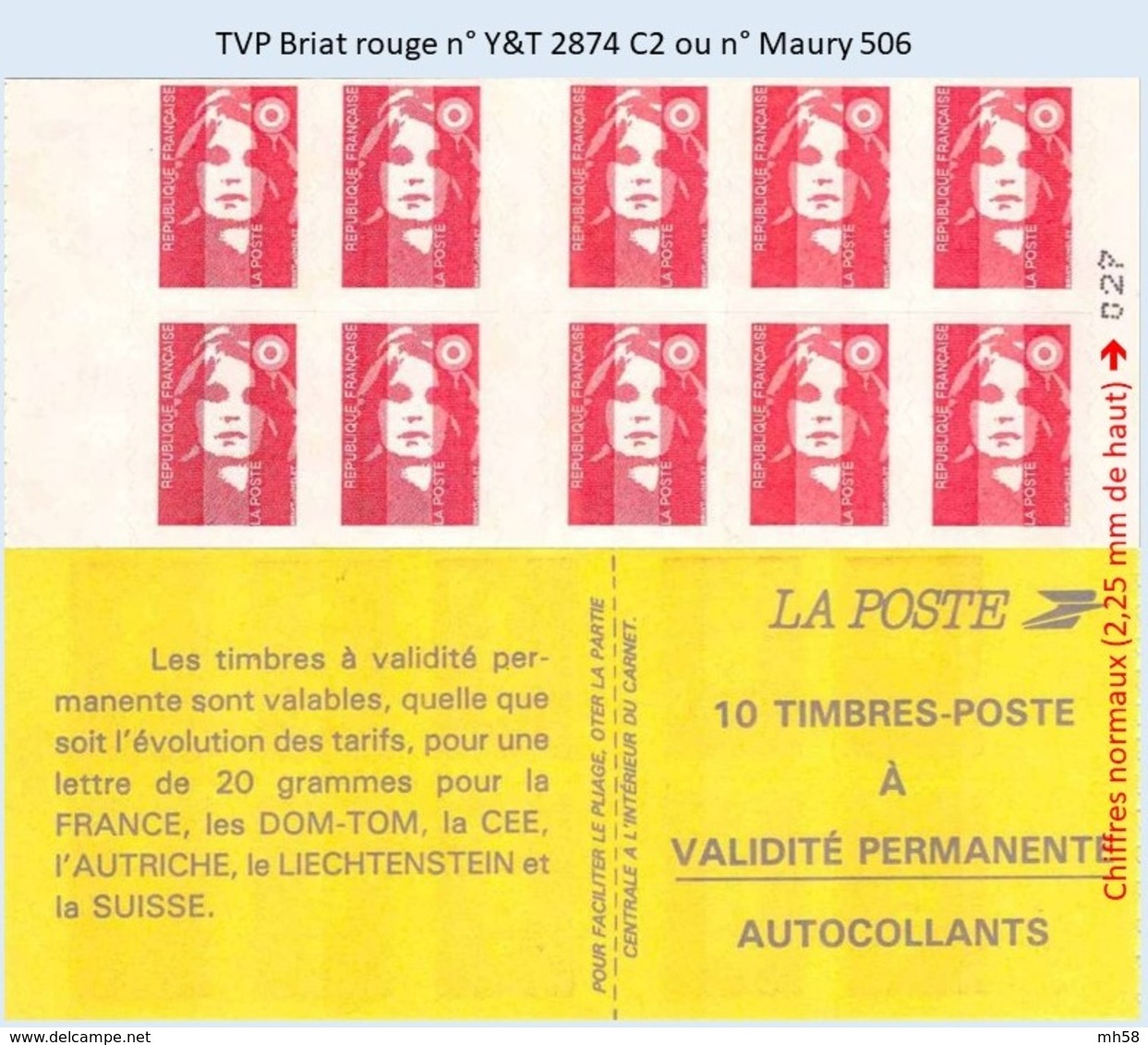 FRANCE - Carnet TVP Briat Rouge - YT 2874 C2 / Maury 506 - Autres & Non Classés