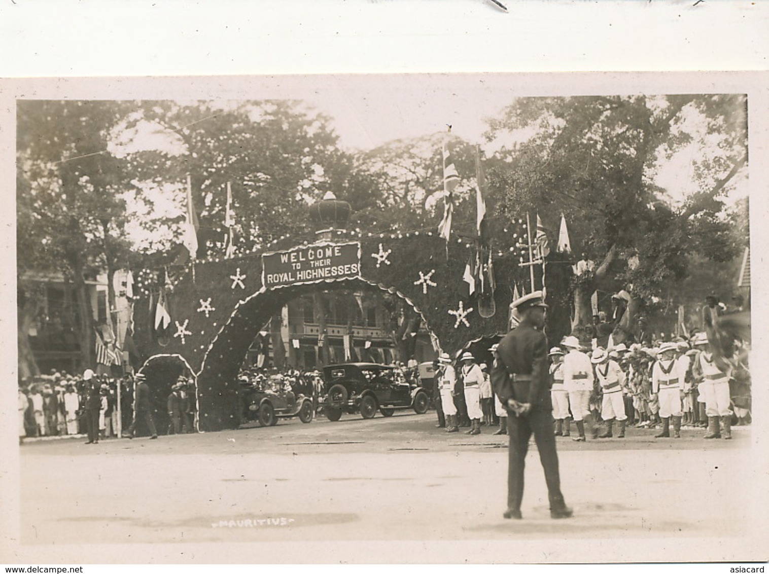 Carte Photo Maurice Mauritius  Triumphal Arch Welcome To Their Royal Highnesses - Maurice