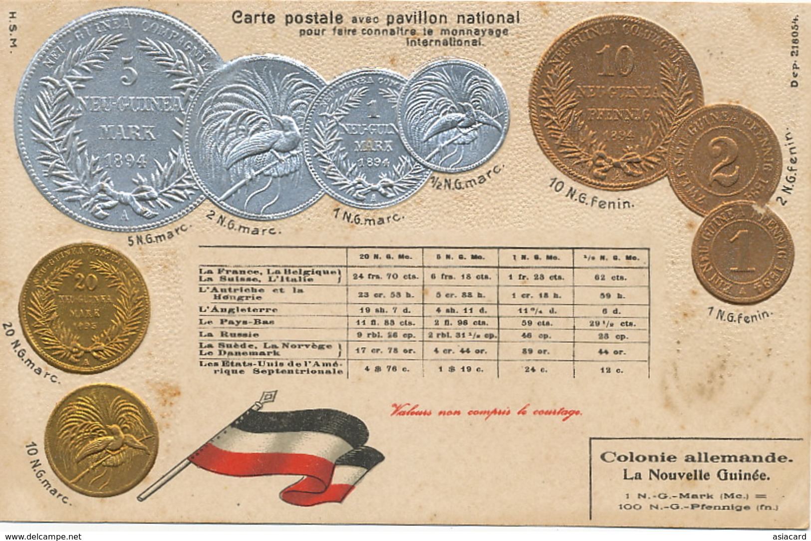 Embossed Card La Nouvelle Guinée Gold And Silver Coins Embossed - Papouasie-Nouvelle-Guinée