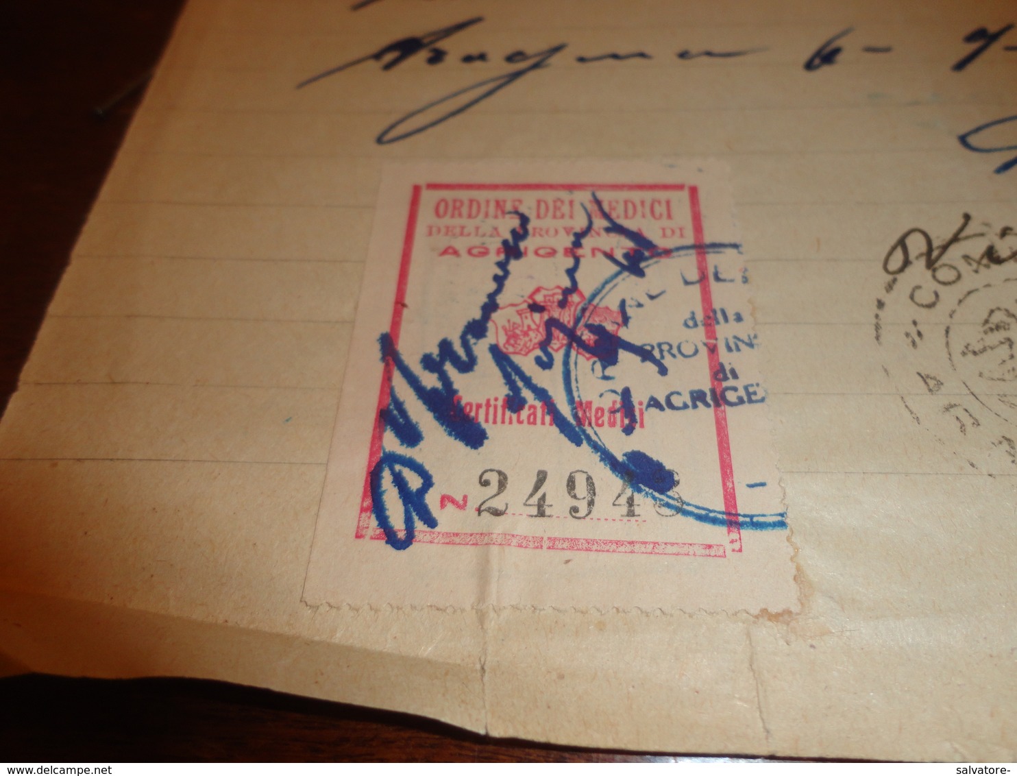 MARCA DA BOLLO ORDINE DEI MEDICI DELLA PROVINCIA DI AGRIGENTO CERTIFICATI MEDICI-1948 - Revenue Stamps